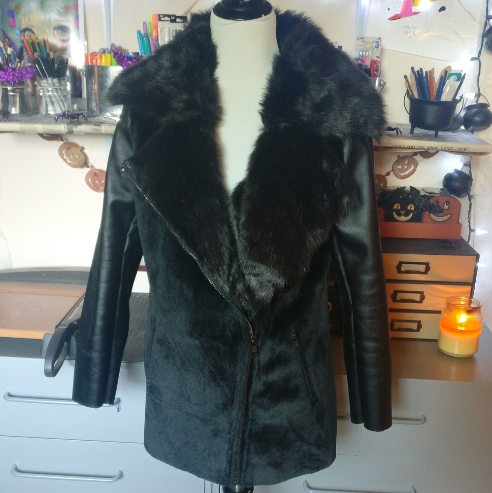 NWOT F21 Fur and Pleather Jacket Coat